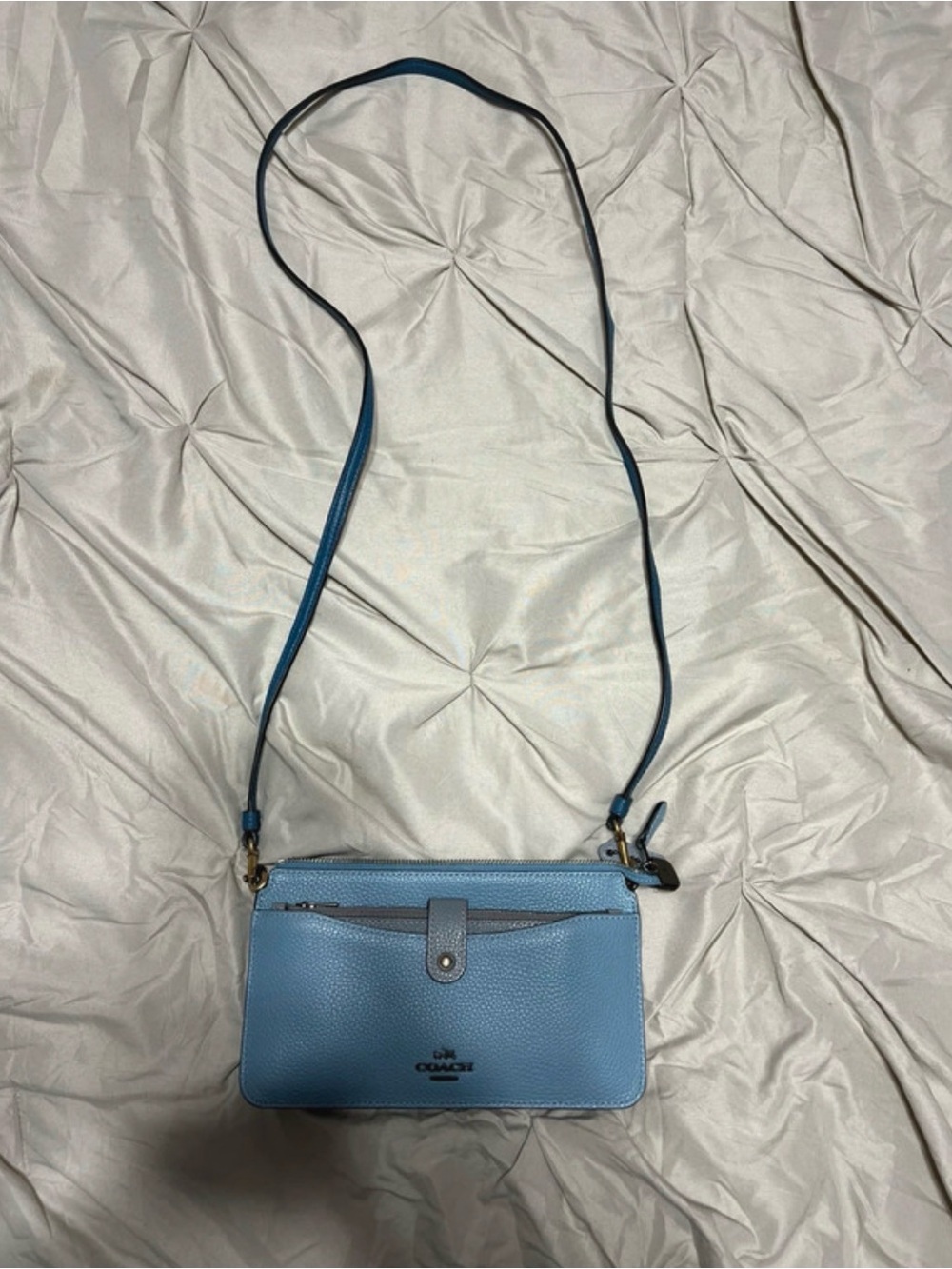 Coach Light Blue Pebbled Leather Crossbody Bag